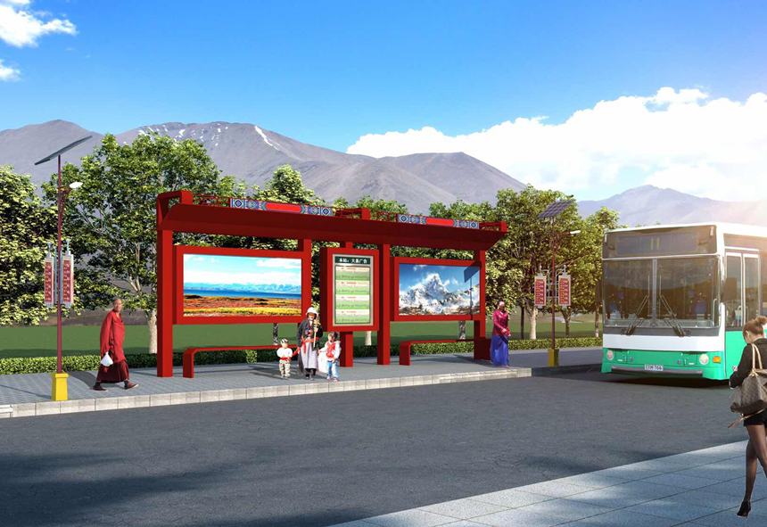 【2019年4月13日】拉薩候車亭安裝完工，“中國紅”候車亭展現不一樣的中國風
